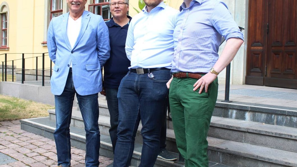 Sverigedemokraterna presenterar sin budget inför 2019. Fr.v Torsten Svärdström, Christer Johansson, Klas Ahlberg och gruppledaren Jonas Andersson.