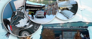 Nytt takras i företagslokal på Hedensbyn – fordon krossades under snömassorna • Se bilder från luften