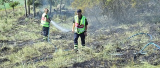 15 brandmän och flera ortsbor kämpade mot envisa gräsbränder