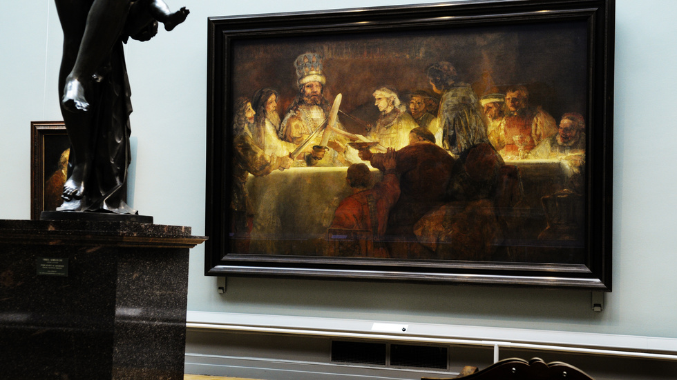 Målningen "Batavernas trohetsed till Claudius Civilis", av Rembrandt Harmensz van Rijn visas fortfarande på Nationalmuseum i Stockholm. Arkivbild.