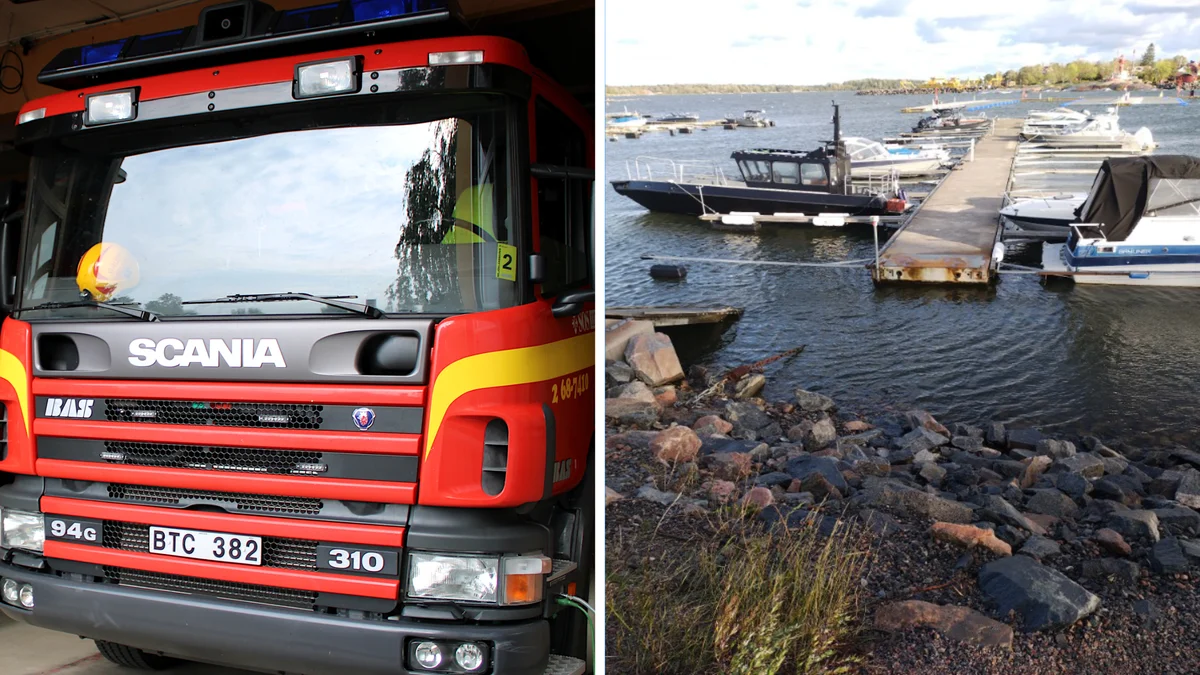 Brygga med båtar slets loss från hamn