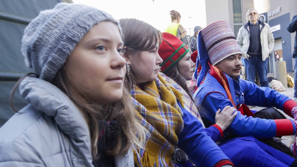 Miljöaktivist Greta Thunberg deltar i de samiska protesterna mot vindkraftsparken Fosen.