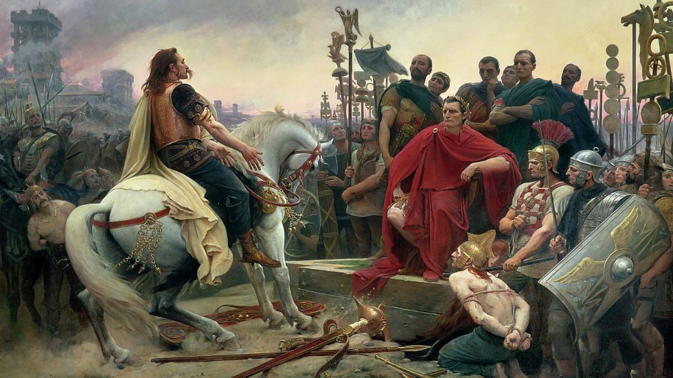 Gallern Vercingetorix kapitulerar för Julius Caesar. Målning av Lionel Royer från 1899. 