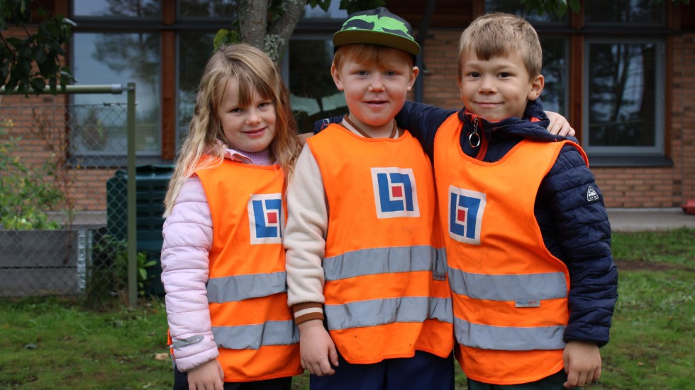 Femåringarna Nejlika Ingelsjö, Liam Andersson och Leo Karlsson tycker att det är skoj att fira förskolans födelsedag. "Det bästa med kalas är att leka", säger de.