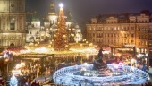 Julgranar – men utan ljus – i Kiev