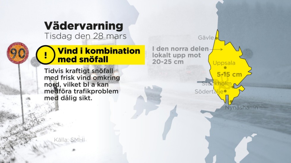 SMHI varnar för vind i kombination med snöfall.