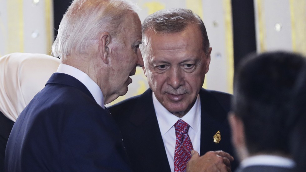 USA:s president Joe Biden och hans turkiske motsvarighet Recep Tayyip Erdogan vid ett tidigare tillfälle. Arkivbild.