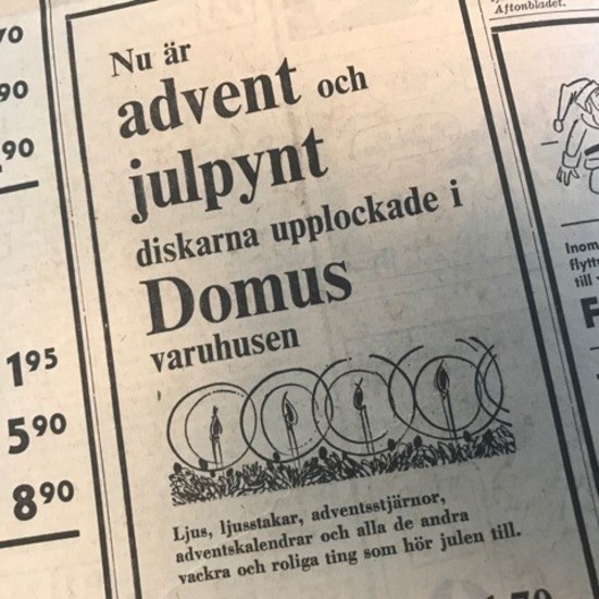 Kuriren för 50 år sedan: Julen är framplockad på Domusvaruhusen.