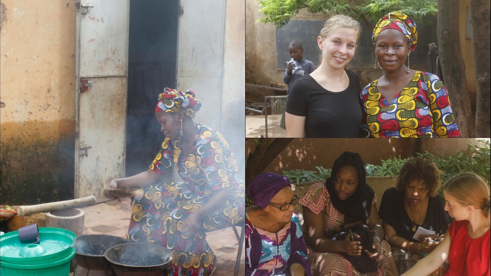 Mjärdeviföretaget Solar Bora har utvecklat en teknik som ger förnybar el. Här bilder från deras arbete i Malis huvudstad Bamako där vd Linnea Bergman och hennes kollegor hittills har installerat två system. Kvinnan som lagar mat och står bredvid Linnea heter Issata Keita.
