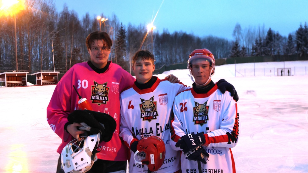 Målvakten Mårten Kling tillsammans med målskyttarna Olle Öberg och Ludvig Ivarsson. 