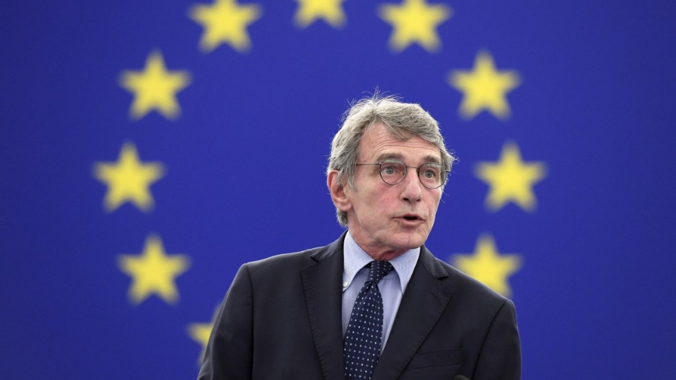 EU-parlamentets talman David Sassoli är tillbaka i parlamentets lokaler i Strasbourg.