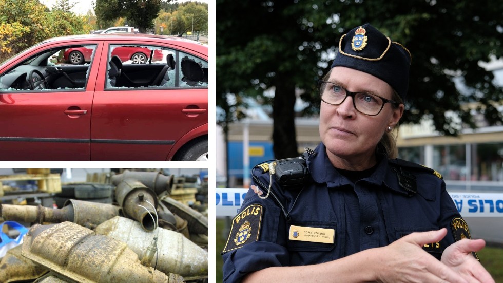 "Vi har ögonen på problemet", säger kommunpolisen Sofia Hedberg om de många vandaliserade bilarna i Kisa. Under onsdagsnatten drabbades ytterligare sju bilar av skadegörelse och stöld. Bland annat stals katalysatorer.