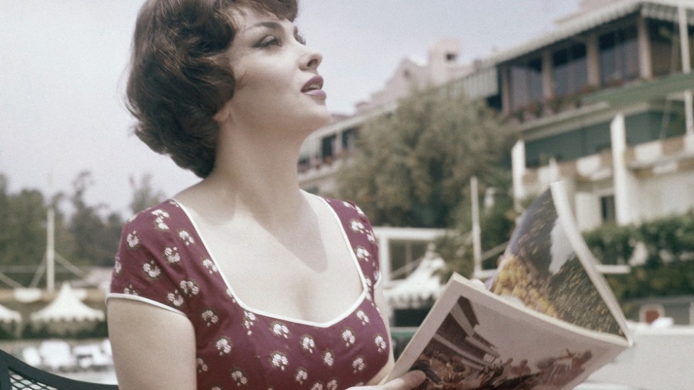 Gina Lollobrigida på Beverly Hills Hotel 1959. Arkivbild.