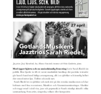 Jazzklubben med Gotlandsmusikens jazztrio och Sarah Riedel