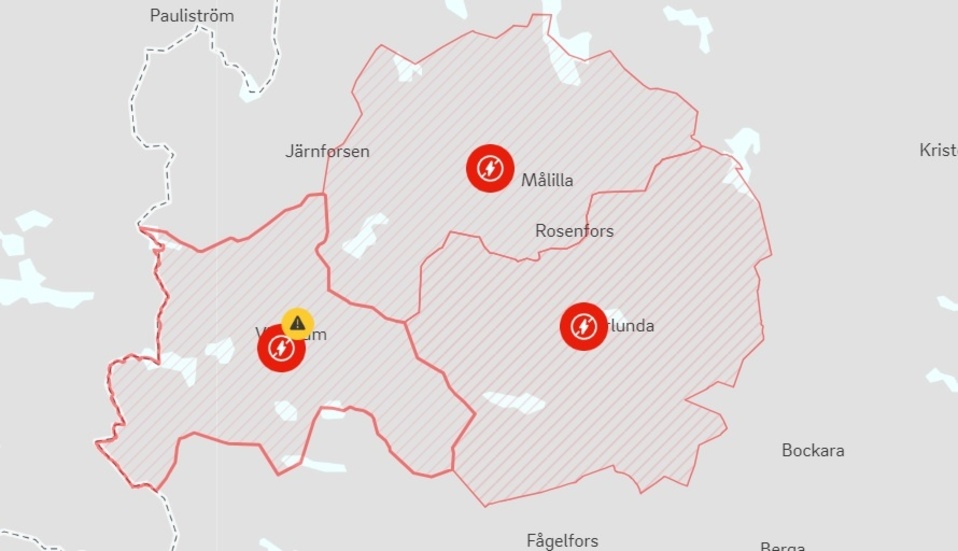 Flera områden i Hultsfreds kommun drabbades av elavbrottet.