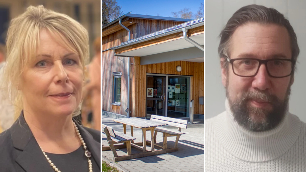 Charlotte Prennfors (M), kommunstyrelseordförande Vingåker, med flera av det lokala styret ger Hans Ekelund från Vingåkerspartiet fakta om bland annat fritidsgården i kommunen.
