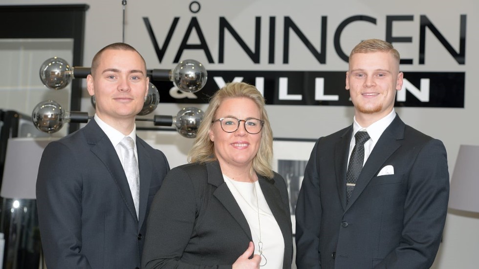 Felix Åhlén, Emma Ivinger och Gustav Azelius driver mäklarfirman Våningen & villan i Norrköping.