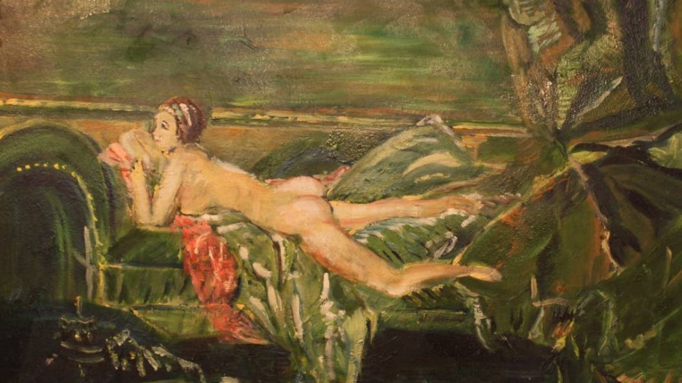 Ole Fredlund har målat lättklädd vilande dam, inspirerad av Boucher.