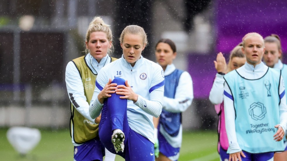 Chelseas lagkapten Magdalena Andersson under lagets träning på Gamla Ullevi inför söndagens final i Champions League mot Barcelona.