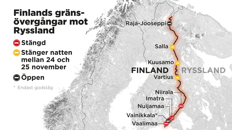 På fredagen stängdes alla Finlands gränsövergångar till Ryssland utom den allra nordligaste.