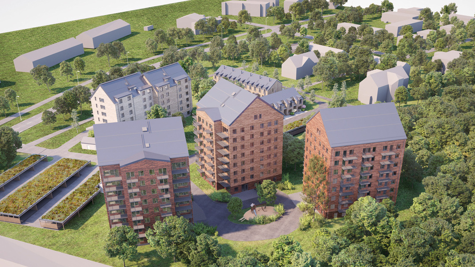 Various types of houses are planned for Anderstorp Strand. You can see the three apartment buildings here.