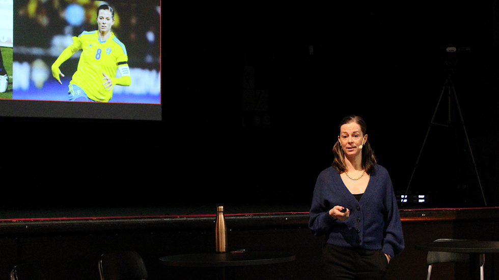 Under föreläsningen berättade Lotta Schelin om sin långa och framgångsrika fotbollskarriär.
