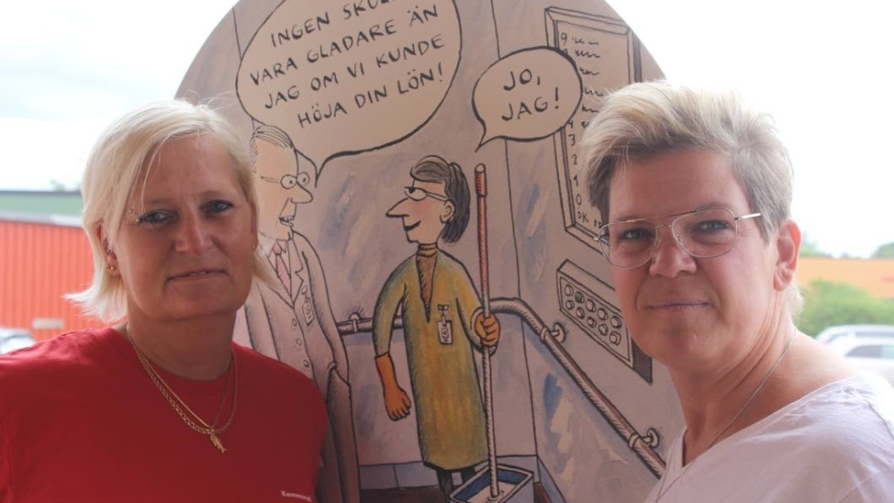 Valen är gjorda, heltidsavtalen undertecknade. Heltidsarbete som norm har tagit ett steg till, berättar Jeanette Persson och Annica Dehlin på Kommunal, framför Robert Nybergs teckning.
