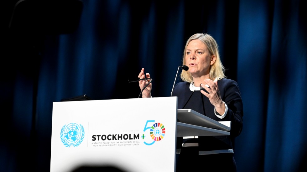 Statsminister Magdalena Andersson håller tal på Stockholm+50.