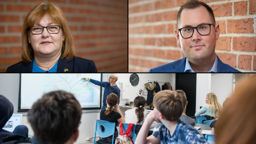 Christina Soldan (L) och Fredrik Stenberg (S) har olika syn på ekonomin i Skellefteås skolor.