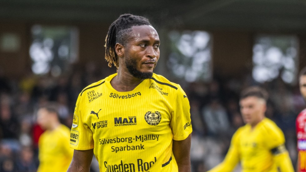 Mamudo Moro, en av målskyttarna när Mjällby vände 0–2 till 3–2 och tog sig vidare till kvartsfinal i svenska cupen. Arkivbild.