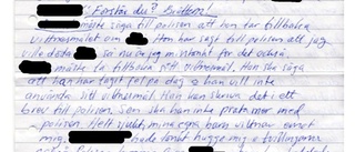 Brevet där 42-åringen ber en familjemedlem om hjälp med alibi