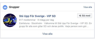 Stå upp för Sverige – största stödgruppen för Sverigedemokraterna på Facebook