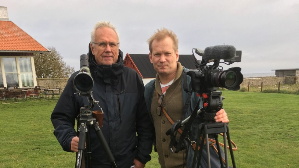 Sven Ekberg och Kåre Persson vid filmningen på Ottenby på södra Öland.