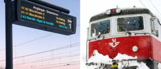 Flera tåg ställs in igen • Storm och snö sätter stopp • "Inga tåg norr om Kiruna"