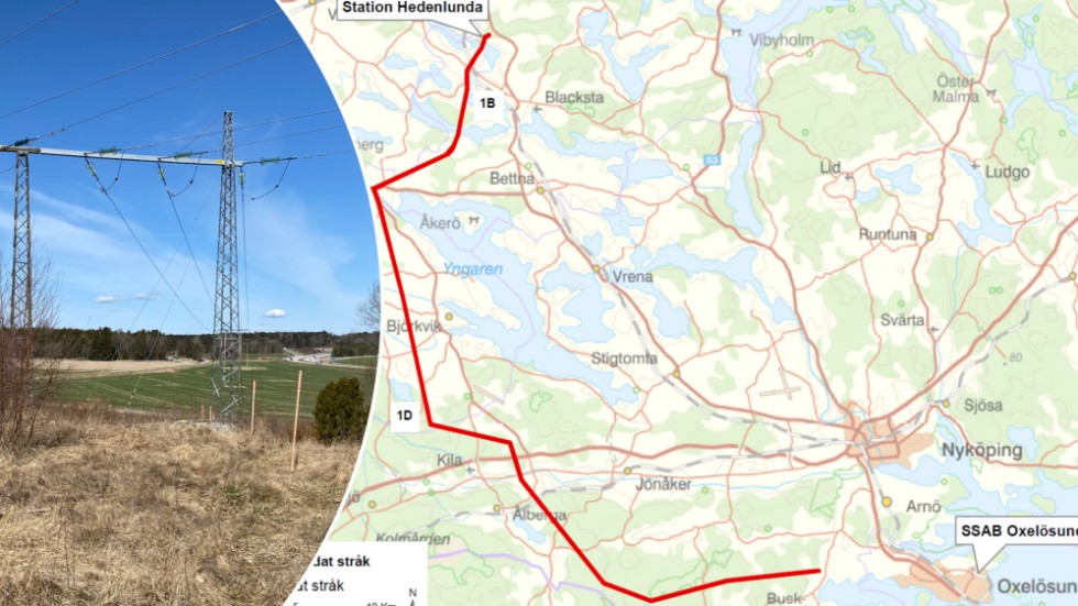 Vattenfalls planerade kraftledning sträcker sig mellan Oxelösund och Hedenlunda.