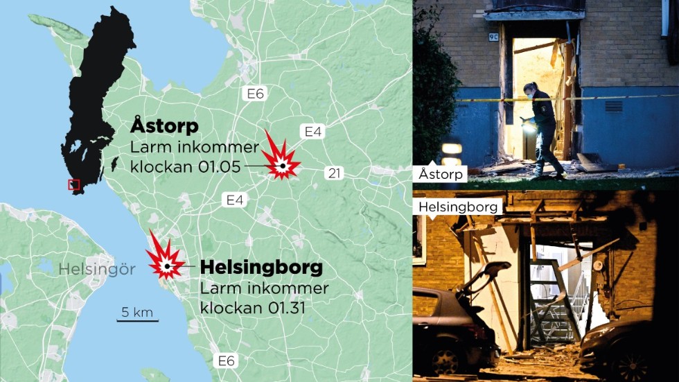 Explosionerna ägde rum i Åstorp och Helsingborg natten mot onsdag.