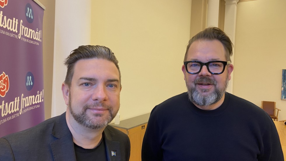 Jimmy Jansson (S) och Jari Puustinen (M) presenterar budget för Eskilstuna kommun
