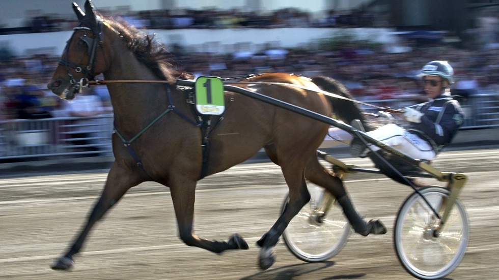 Kusken Stig H Johansson med hästen Victory Tilly under Elitloppet 2003. Arkivbild.
