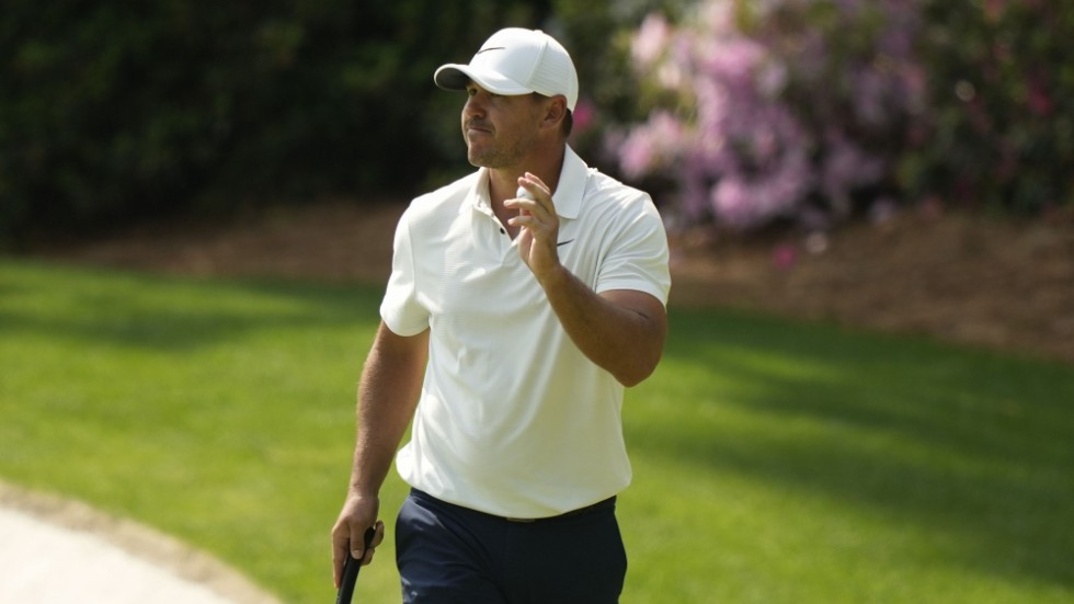 En nöjd Brooks Koepka efter att ha gjort birdie på det 13:e hålet på Augusta National.