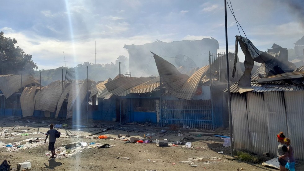 Stora delar av huvudstaden Honiaras kinesiska kvarter förstördes under protesterna i Salomonöarna nyligen. Bild från slutet av november.