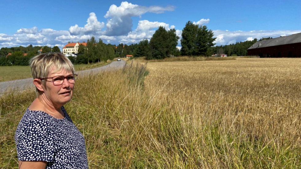 Signaturen "Fundersam" undrar varför det är ok att bygga en jätteskola på åkermark. Marie Wallin, fastighetsplanerare på Eskilstuna kommun, vid det åkerfält nedanför Balsta musikslott som föreslås bli platsen för en ny stor skola.