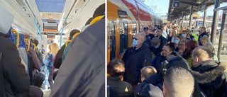 Smockfullt på tåg och bussar efter tågstopp: "Mycket olyckligt"