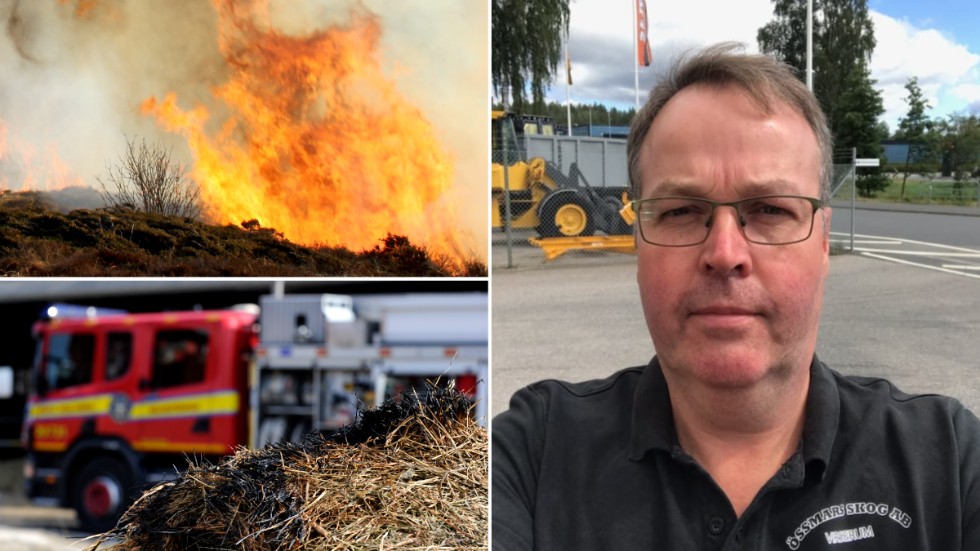 Sven Össmar och en granne släckte en gräsbrand på tisdagskvällen. Elden och brandbilen på bilden har inget med händelsen att göra.