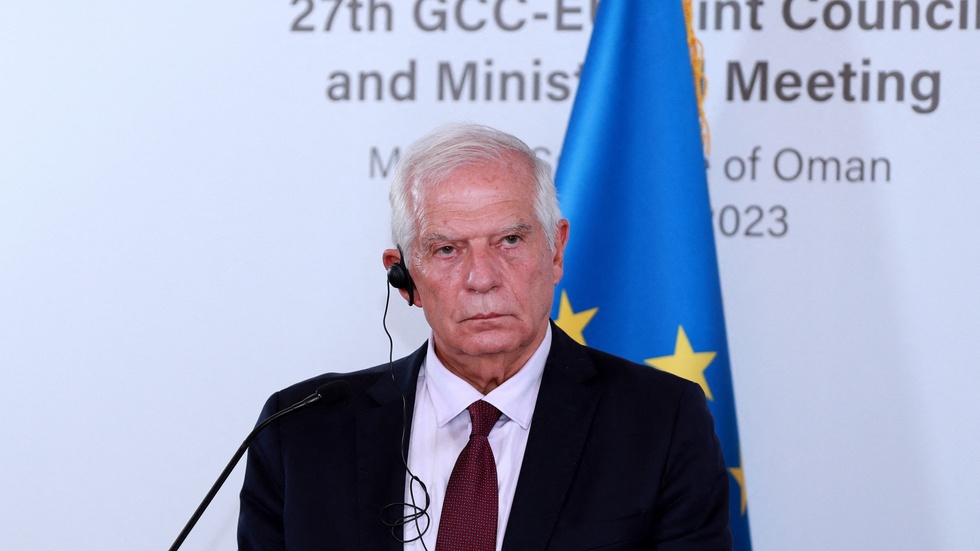 EU:s utrikeschef Josep Borrell på presskonferens efter att EU och Gulfstaternas samarbetsråd (GCC) samlats till möte i Omans huvudstad Muskat.