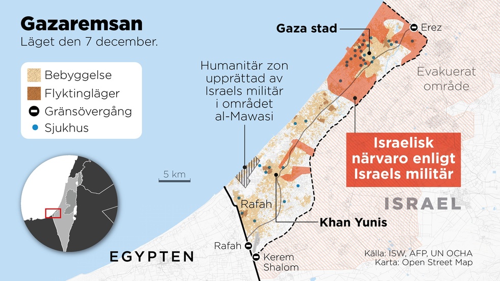 Israelisk närvaro enligt Israels militär, så som den rapporterade fram till den 7 december.