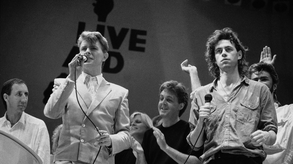 David Bowie, Bob Geldof och Paul McCartney var några av de artister som framträdde på Live aid-konserten i London den 13 juli 1985. Arkivbild.