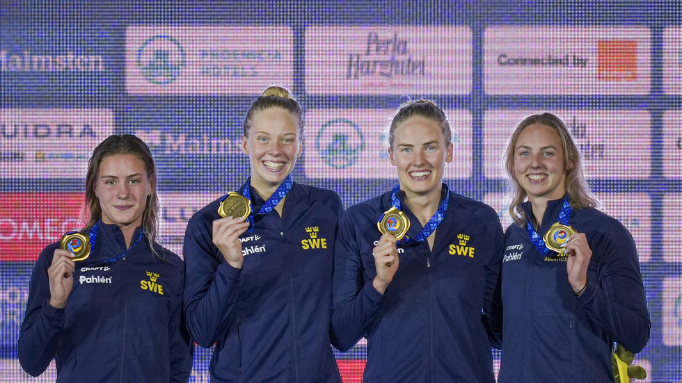Sverige vann guld i damernas lagkapp på 4x50 meter frisim.