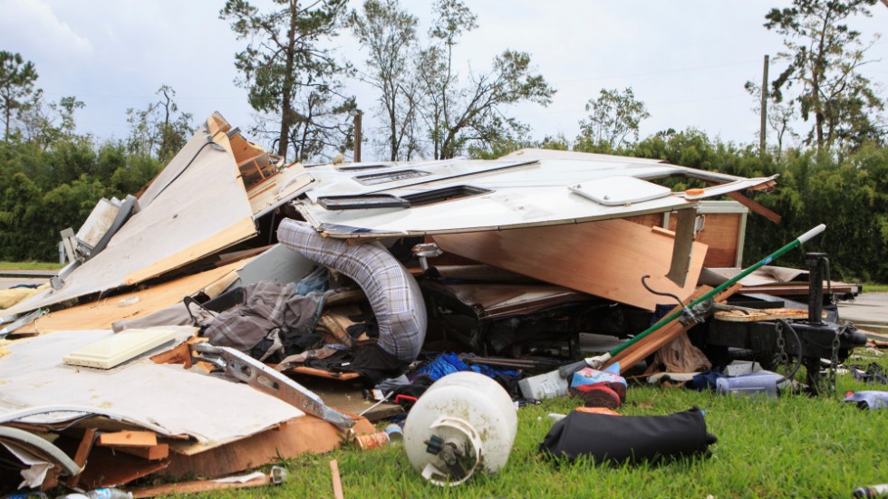 Resterna av en husvagn i sydvästra Louisiana.