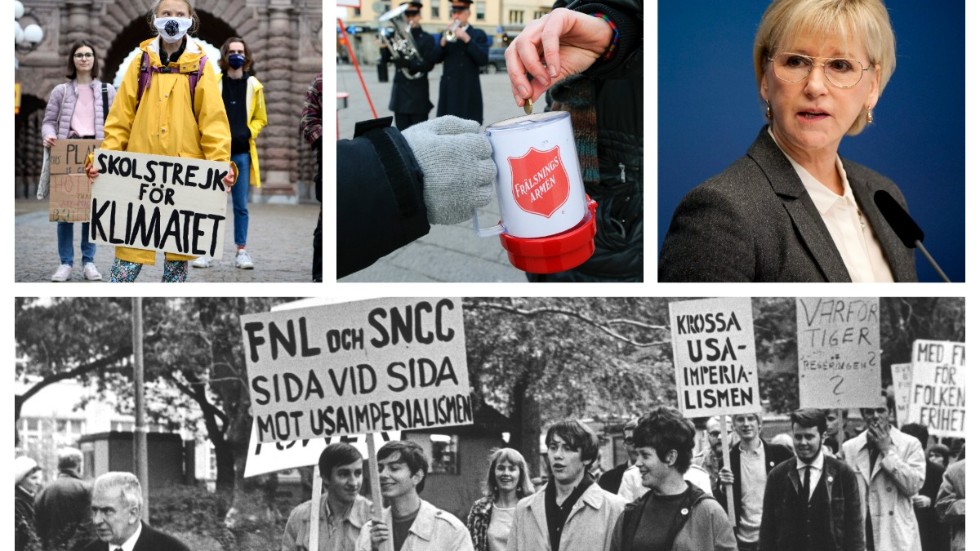 Greta Thunberg, Frälsningsarmén och tidigare utrikesminister Margot Wallström (S) liksom FNL-rörelsen är enligt artikelförfattaren alla aktivister.