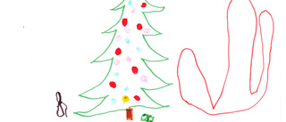 John Falk, 4 år, tecknar julen